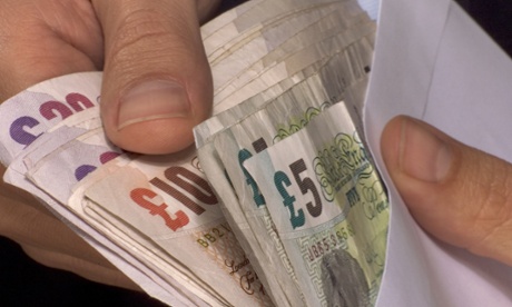 Envelope filled with bank notes