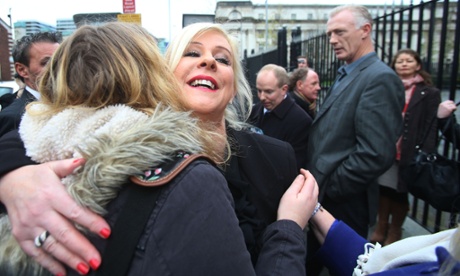Bernadette Smyth leaves Belfast magistrates court after she was given a five-year order banning her from the vicinity of the clinic for harassing the clinic’s director.