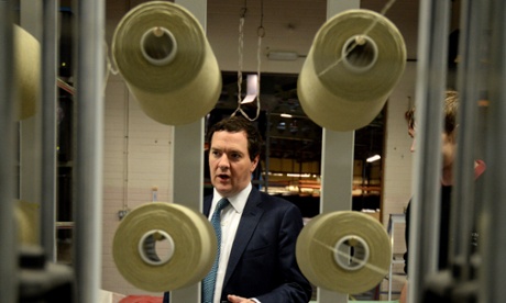 George Osborne visits a textile manufacturer. The OECD says the UK has enjoyed a relatively strong recovery but its poor record on productivity is holding back wages.