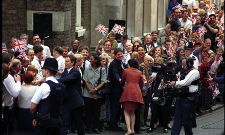 Tony Blair and Cherie Blair arriving in Downing Street in May 1997.