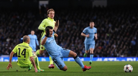 Javier Mascherano in action with Sergio Aguero.