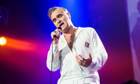 Morrissey performs live on stage at the O2 Arena in London, late 2014.