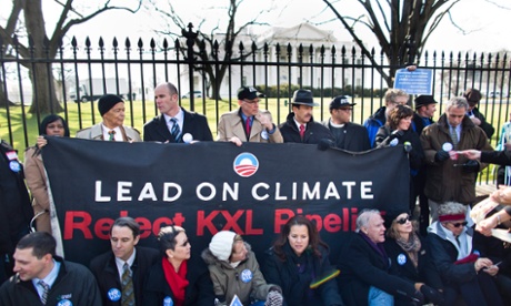 Members of the environmental groups Sierra Club, 350.org, and Committed Citizens demonstrate in front of the White House against the Keystone XL oil sands pipeline in Washington DC, USA, 13 February 2013.