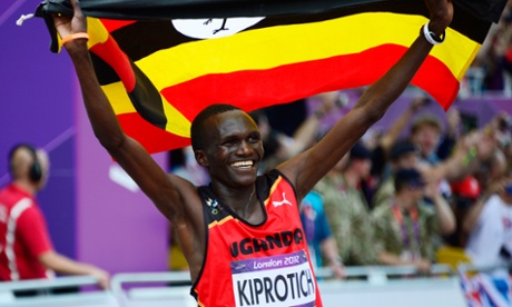 Uganda's Stephen Kiprotich after winning the marathon at the 2012 Olympics