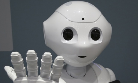 Humanoid robot Pepper is on display at SoftBank mobile shop in Tokyo.
