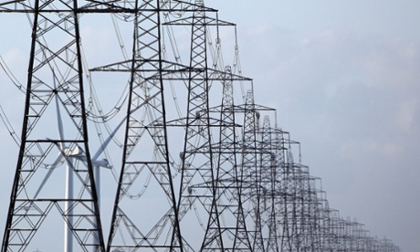 A general view of pylons running across Romney Marsh on November 17, 2009 in Dungeness,