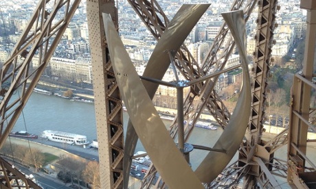 Wind turbine installed on the Eiffel Tower in Paris