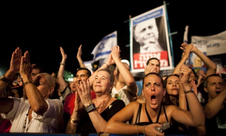 Demonstrators in Tel Aviv protesting house prices and social inequality in Israel, 2011