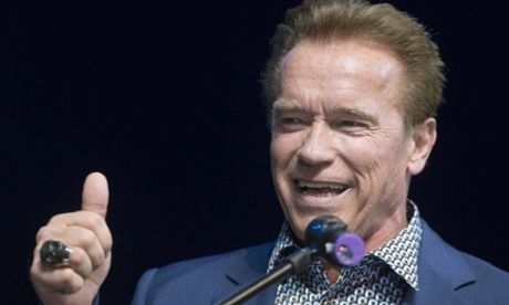 Schwarzenegger delivers a lecture about the secrets of his own success at a Success Day Conference organised by the Hungarian Electricity Works in Budapest on 22 February 2015.