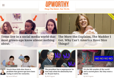A screenshot of the Upworthy homepage