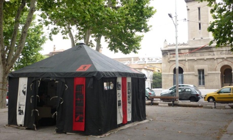 Pop-up tent outside Marseille's Grand Mosque site