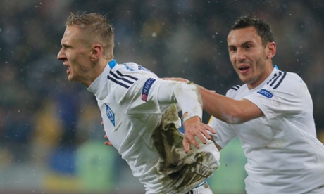 Dynamo's Lukasz Teodorczyk celebrates after scoring against Guingamp.