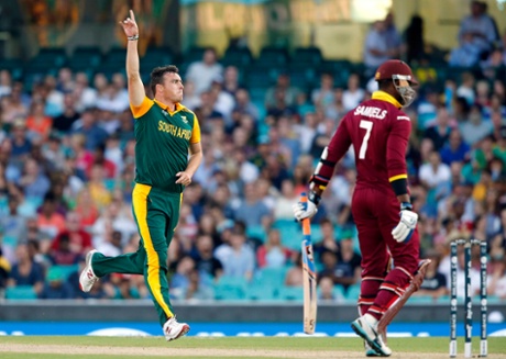 Kyle Abbott celebrates dismissing Marlon Samuels.
