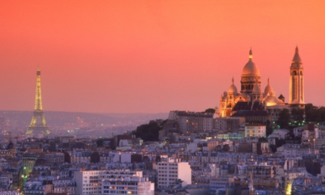 The Paris skyline at dusk.