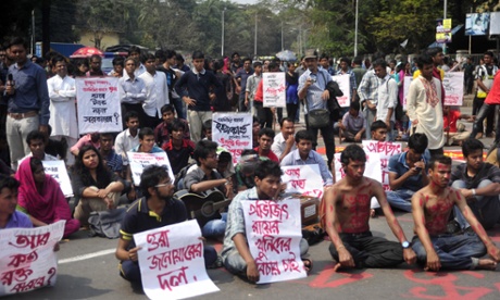 Students protest against the killing of Avijit Roy at Dhaka university, Bangladesh, on Friday. 