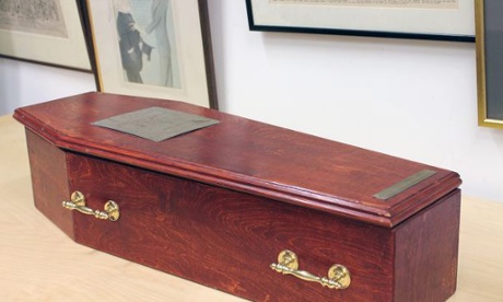 The coffin used in the mock funeral to mark the demise of hot metal typesetting for production of the Guardian.