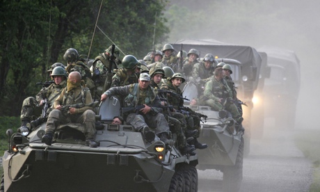 Russian troops heading toward the border of Georgia, August 2008.Photograph: Vladimir Popov/AP