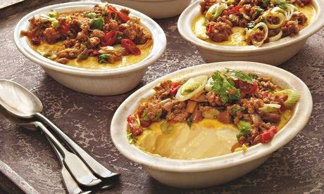 Set soy milk custard with black pepper pork