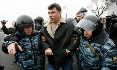 Police officers detain Boris Nemtsov during a rally against Vladimir Putin's government in St Petersburg in 2007.
