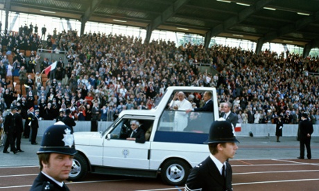 The Pope wheelspinning around the nearby athletics stadium in 1982.