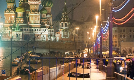 The body of Russian opposition politician Boris Nemtsov lies near St Basil’s cathedral.