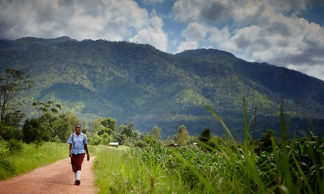 Limbani Enock on her 90 mins walk to school.
