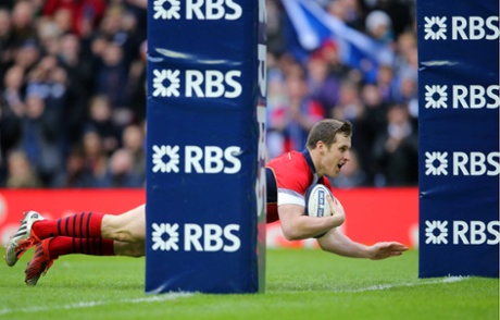 Bennett intercepts and runs through to score under the posts.