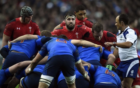 Wales' hooker Scott Baldwin prepares to engage.