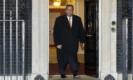 New Jersey Gov. Chris Christie leaves 10 Downing Street following a meeting with David Cameron.