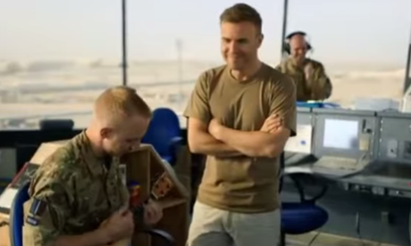 Gary Barlow with British troops in Basra, Afghanistan