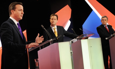 A leaders' debate from the 2010 campaign. The Tories have argued that more parties should be represented this time – hoping to dilute the impact of Nigel Farage and underline their 'competence versus chaos' message.