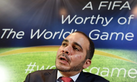Prince Ali of Jordan, one of three challengers to Sepp Blatter for the Fifa presidency, at a press conference in London. Photograph: Jamal Nasrallah/EPA