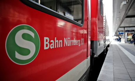 A commuter train at a platform at the main railway station in Nuremberg.