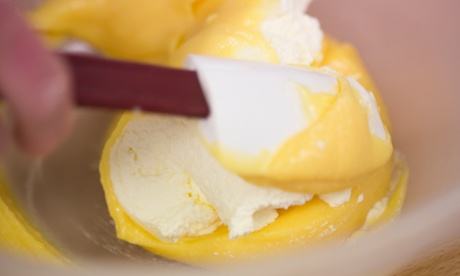 Folding ingredients with a mixing spatula