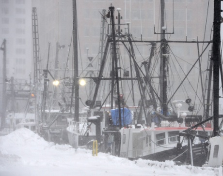 boston harbour snow fishing boats