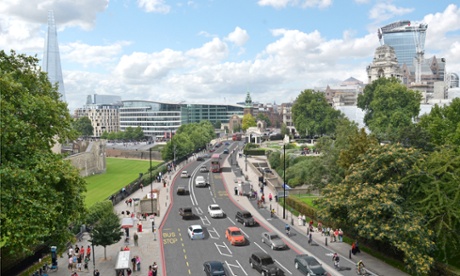 Mock up of London cycle lanes