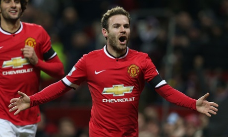 Juan Mata celebrates his goal, breaking the deadlock for Manchester United.