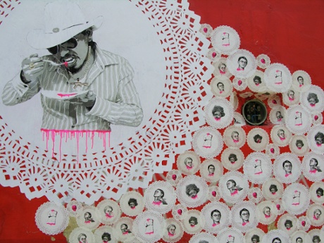 Drug lord eating cake and doilies