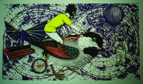A man riding an enormous bird