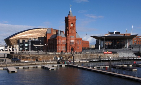 Cardiff’s Wales Millennium Centre, the Pierhead building, and the Welsh Assembly (Senedd).