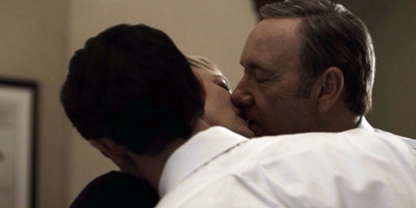 Frank Underwood and his wife, Claire, seduce their unworldly bodyguard, Meacham.