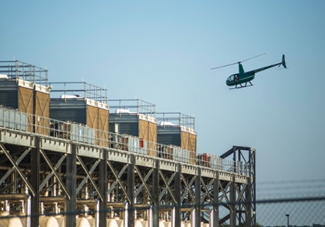 Artist John Gerrard surveys Google Inc's data centre at Pryor Creek, Oklahoma, from a helicopter.