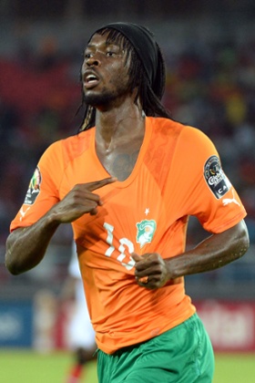 Gervinho celebrates after scoring Ivory Coast's second goal.