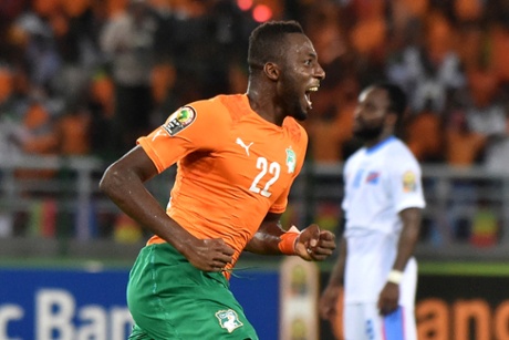 Serge Wilfried Kanon celebrates after scoring his team's third goal.