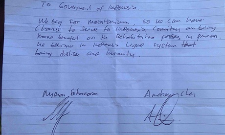 Andrew Chan Myuran Sukumaran letter