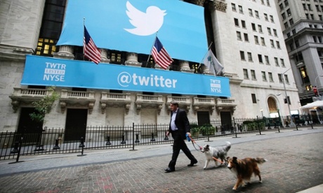 The New York Stock Exchange with Twitter logo
