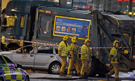 Bin lorry after crashing in George Square, Glasgow 
