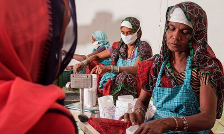 Rajasthani village women bagging the fortified flour 