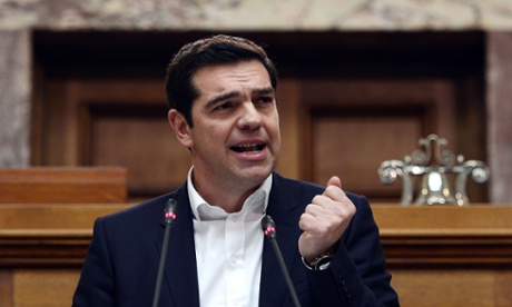 Greece's Prime Minister Alexis Tsipras addresses MP's at the Greek parliament in Athens on February 5, 2015.