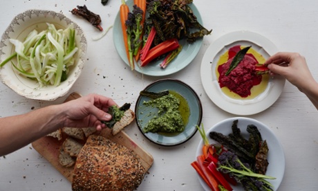 Tom Hunt’s cavolo nero and walnut dip and beetroot hummus